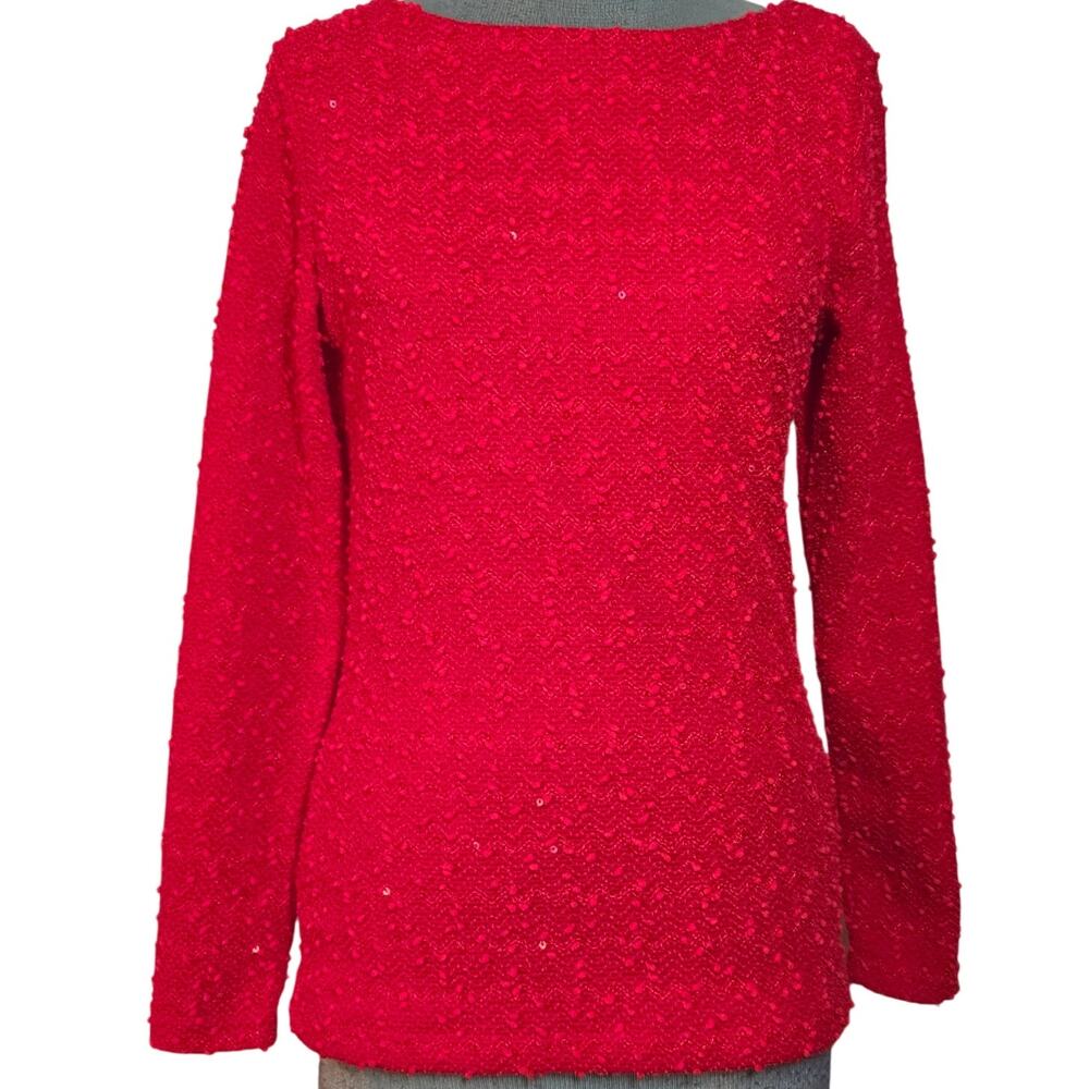 Red Sequin Cut Out Back Blouse Size Small